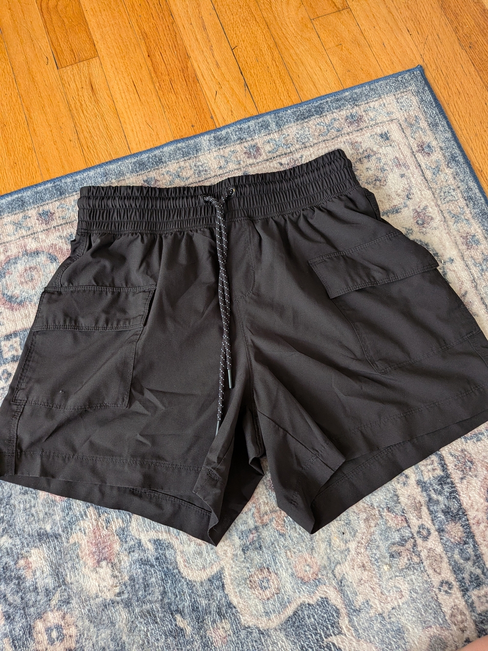 Womens Black Cargo Shorts with Elastic Waist